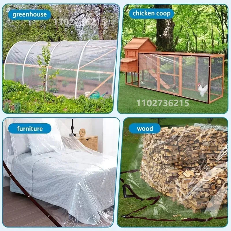 Bâche transparente étanche PE pour jardin – Couverture résistante à la pluie et au vent, protection des plantes, avec œillets