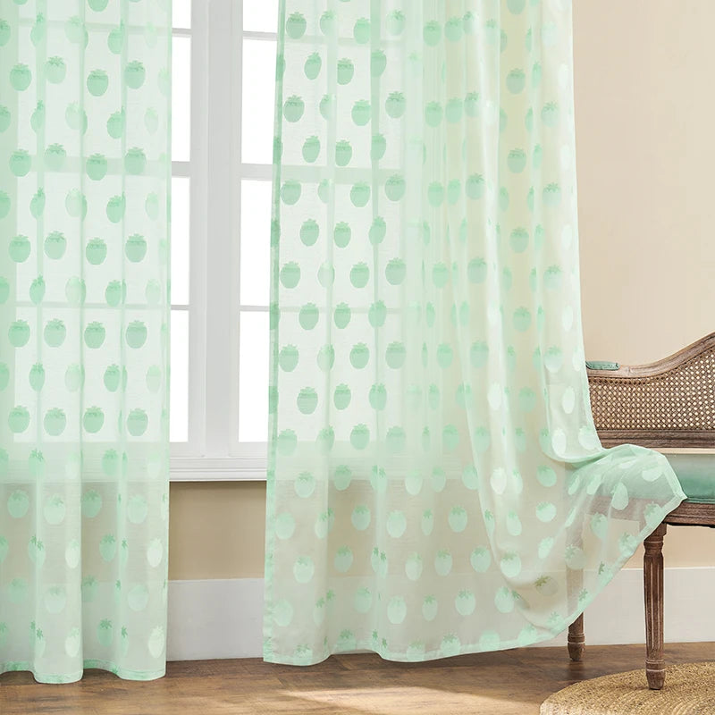 Rideau Transparent à Poire pour Fenêtre – Panneau de Fenêtre Rose et Vert Clair (1 pièce)