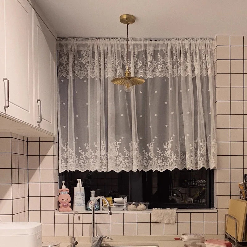 Rideau brise bise dentelle blanche florale tamisant pour cuisine fenêtre ( 1 pièce )