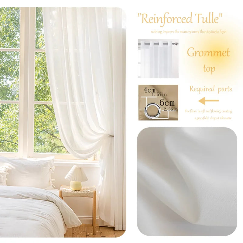 Rideau voilage tulle blanc tamisant élégant léger pour salon (1 pièce)