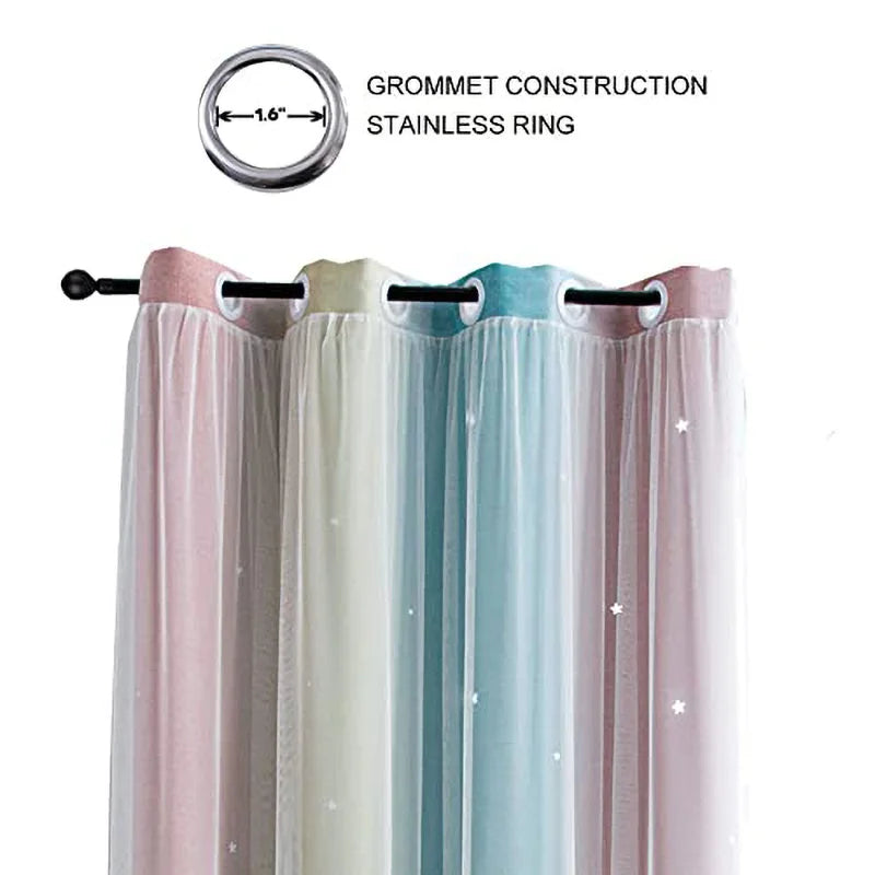 Rideau occultant arc-en-ciel double épaisseur étoilé pour chambre enfant