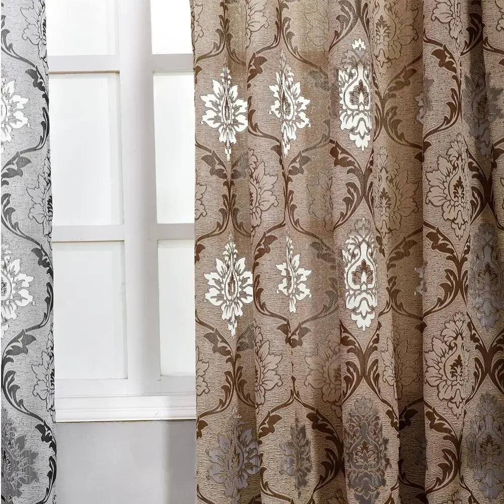 Rideau jacquard fleuri tamisant en polyester pour chambre