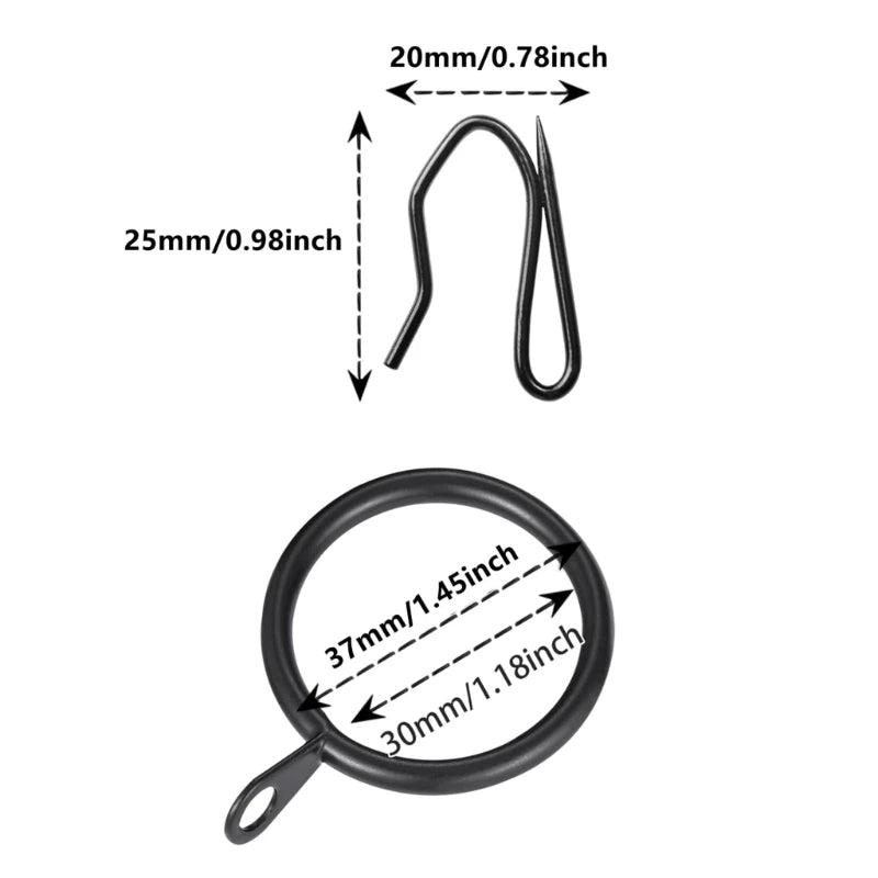 Lot de 60 anneaux métalliques pour rideaux avec crochets à épingle