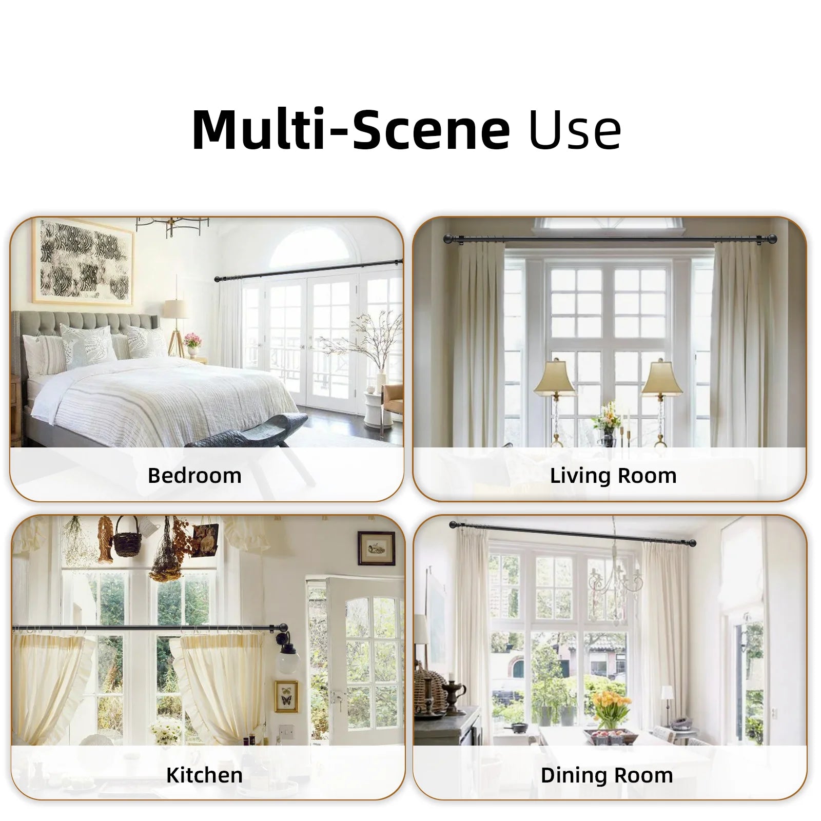 Tringle rideau extensible décorative en métal noir ou blanc pour fenêtre