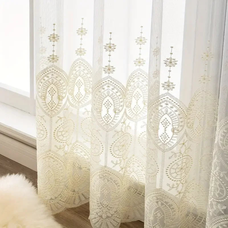 Grand rideau voilage blanc brodé style européen pour salon et chambre