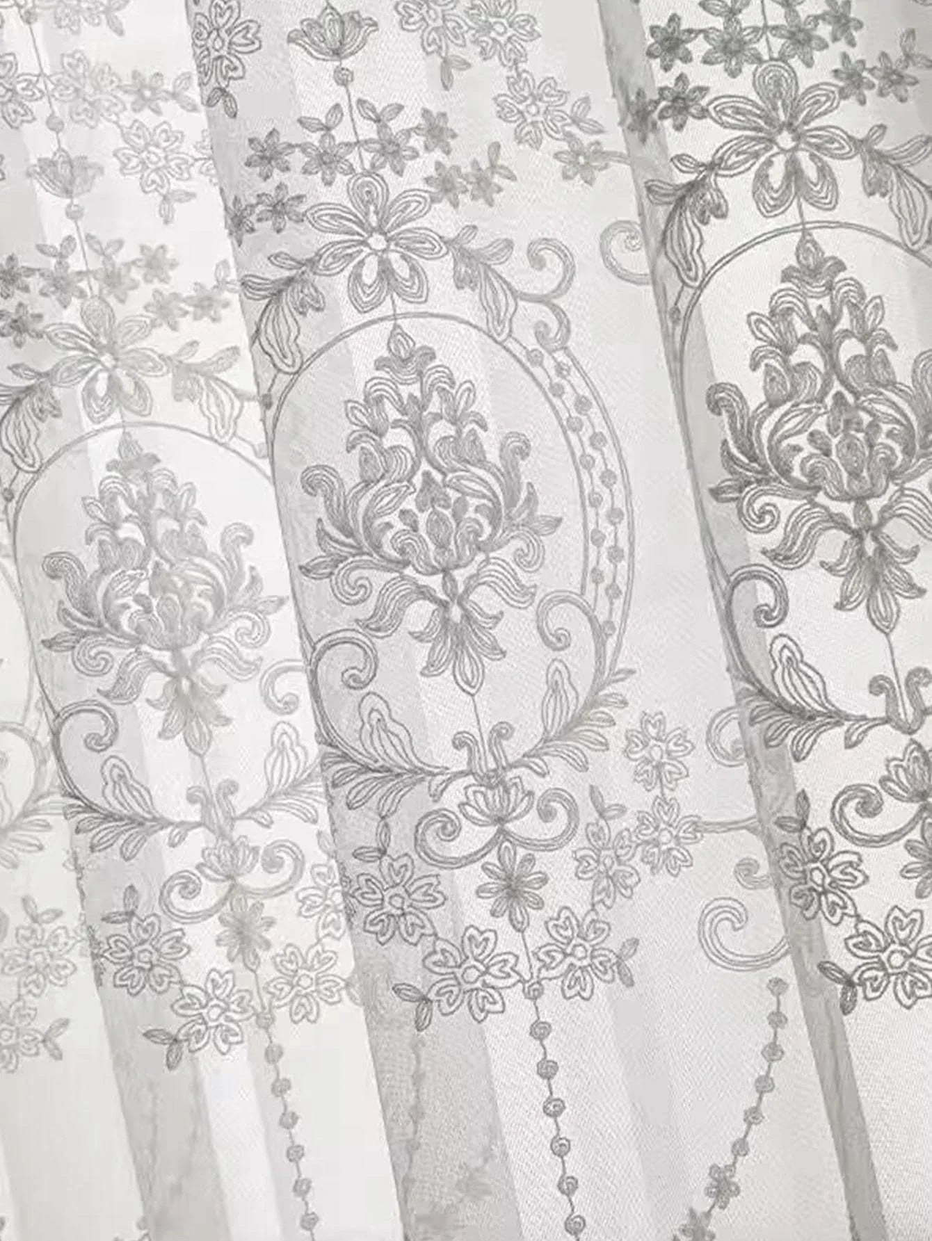 Rideau voilage blanc brodé fleuri tamisant en polyester pour salon et chambre