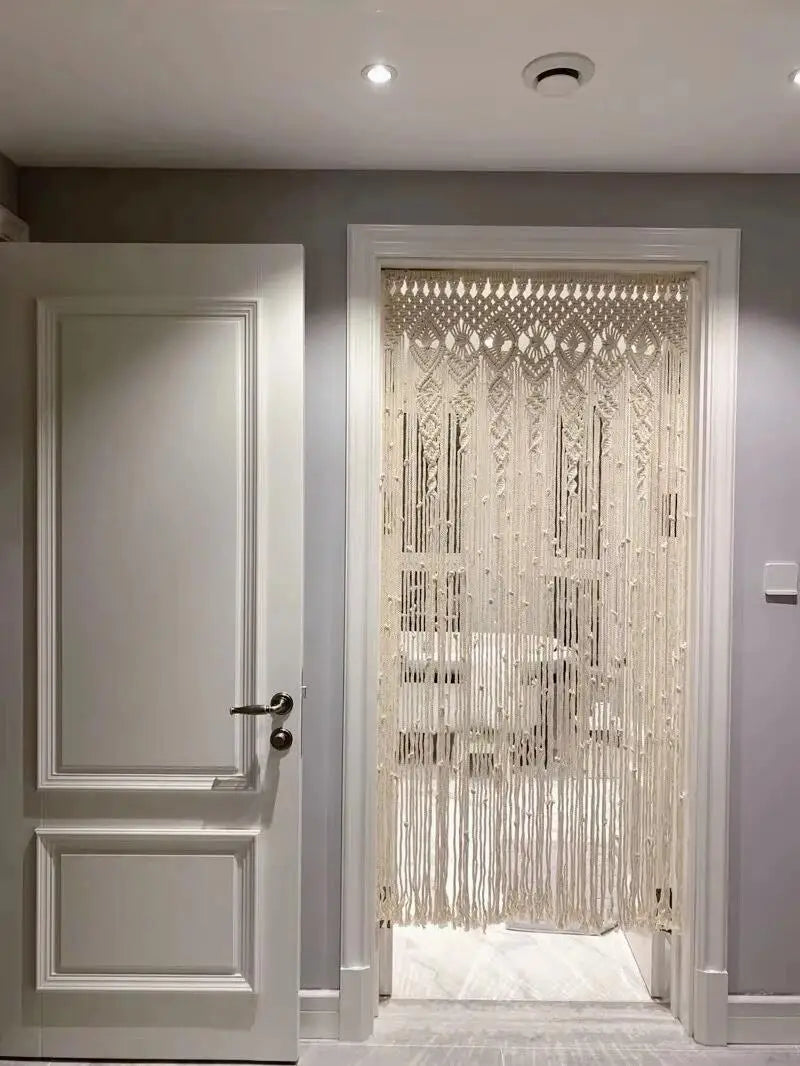 Rideau porte macramé en coton tissé main 95x200 cm (1 panneau)