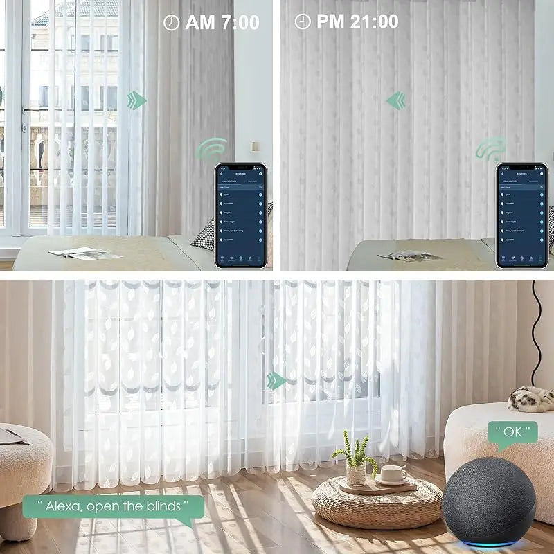 Stores Verticaux Motorisés avec Commande Wi-Fi – Tissu Filtrant, Télécommande via Application, Parfait pour Grandes Fenêtres