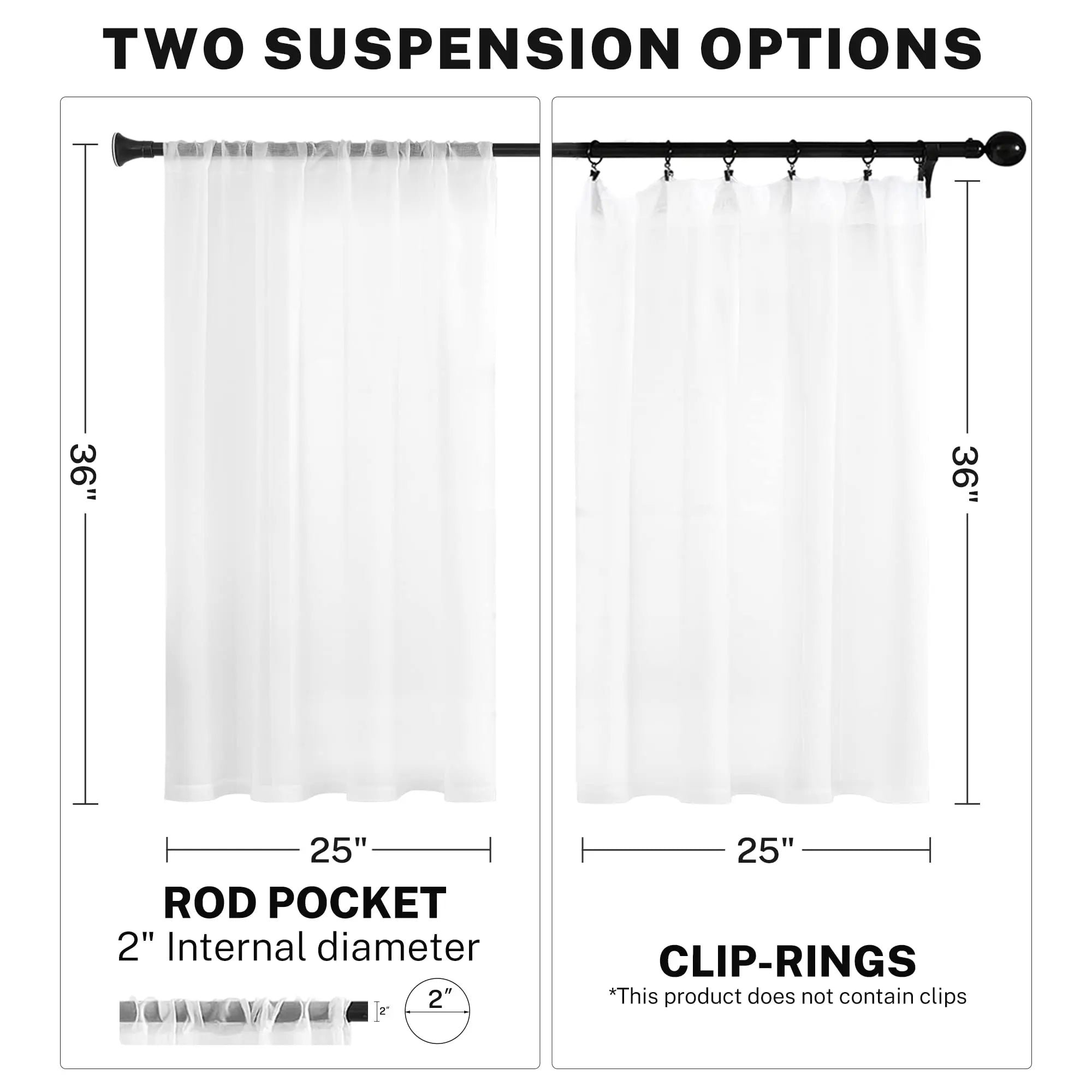 Rideau voile transparent brodé 100 % polyester pour cuisine (2 pièces)