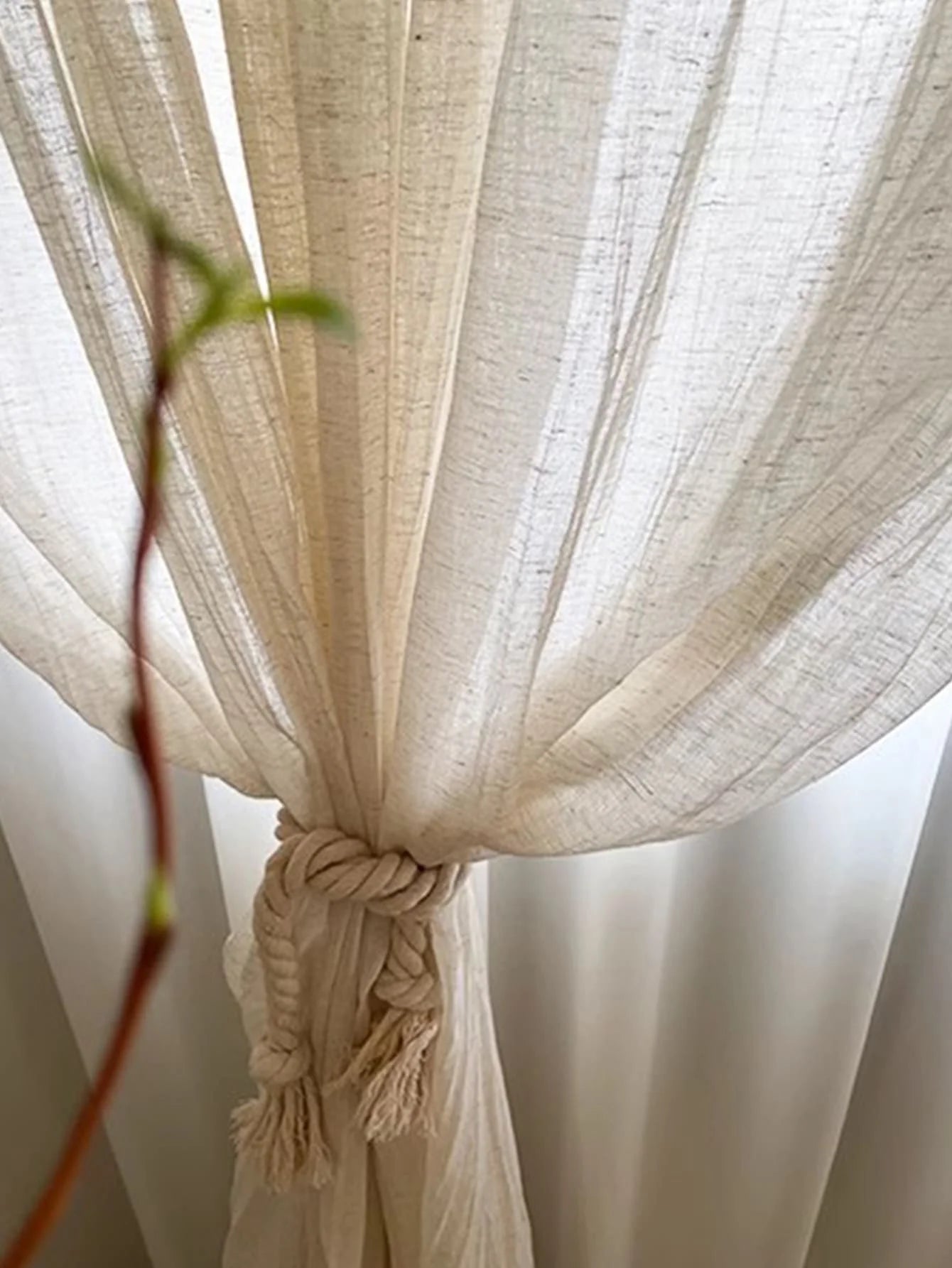 Rideau en lin froissé beige style japonais pour balcon et chambre