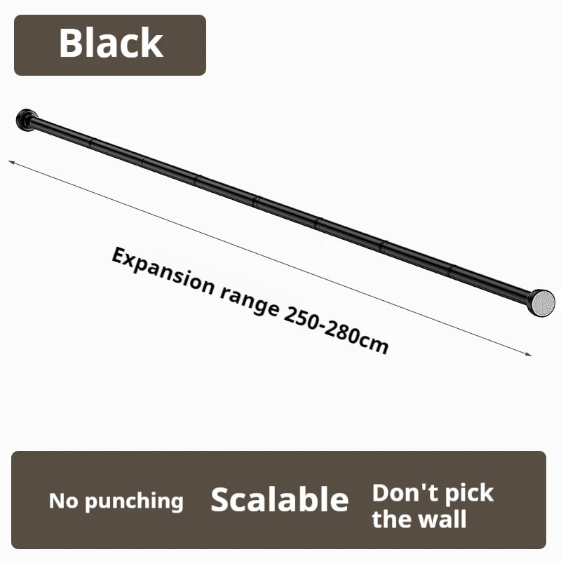 Tringle télescopique noire sans perçage en acier extensible pour rideau et douche