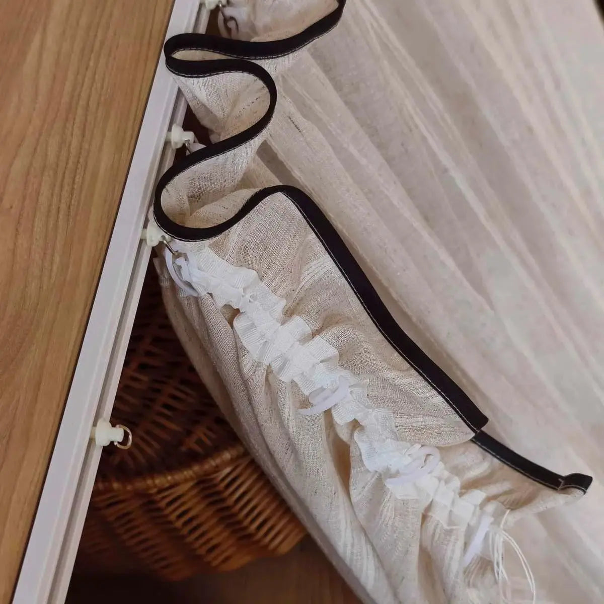 Rideau court tamisant beige rayé style japonais pour cuisine