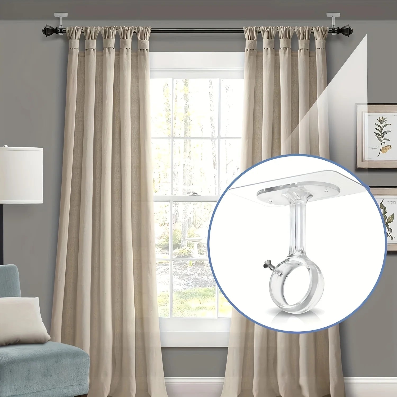 Support de tringle à rideaux non perforant, autocollant et ajustable pour plafond