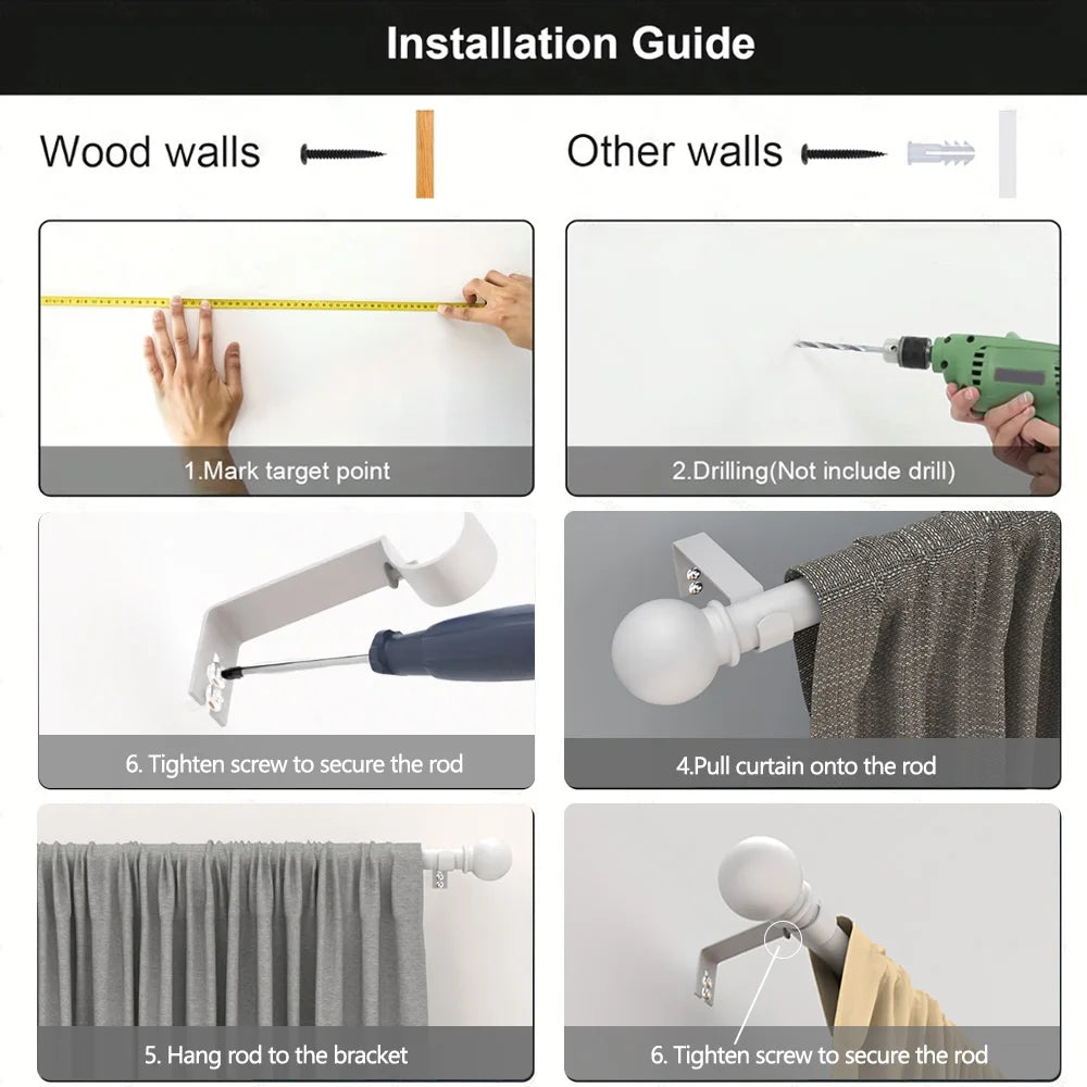 Tringle à rideaux splicée en fer avec embouts décoratifs