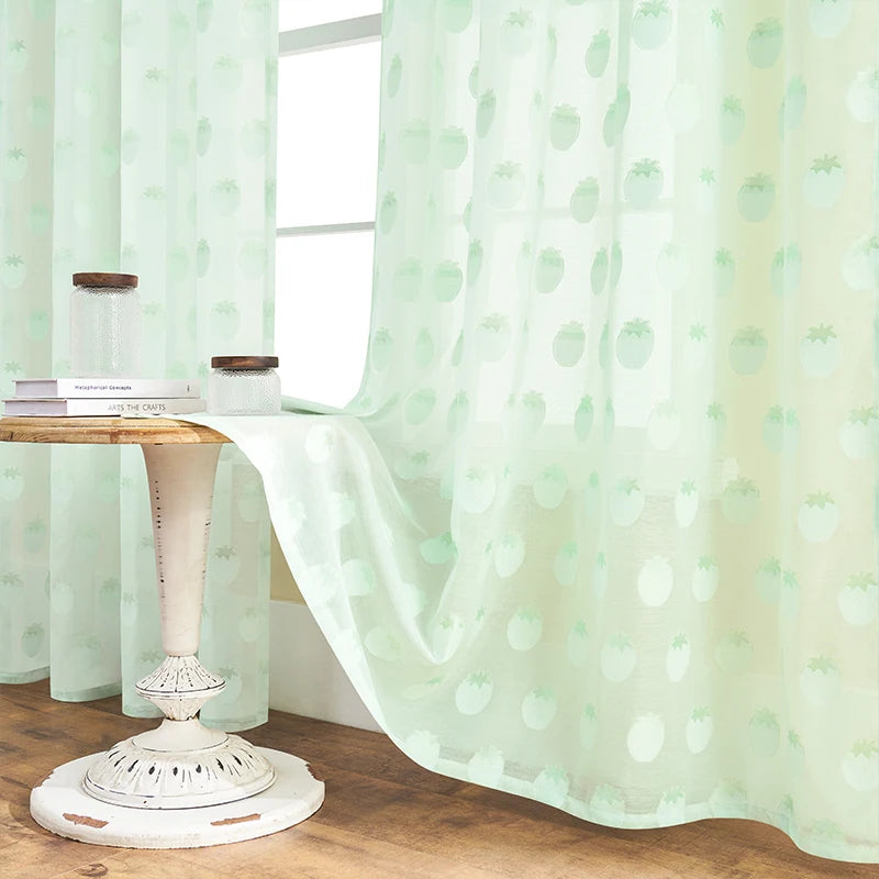 Rideau Transparent à Poire pour Fenêtre – Panneau de Fenêtre Rose et Vert Clair (1 pièce)