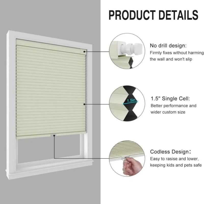 Store cellulaire occultant sans perçage thermique sur mesure sans fil pour fenêtre