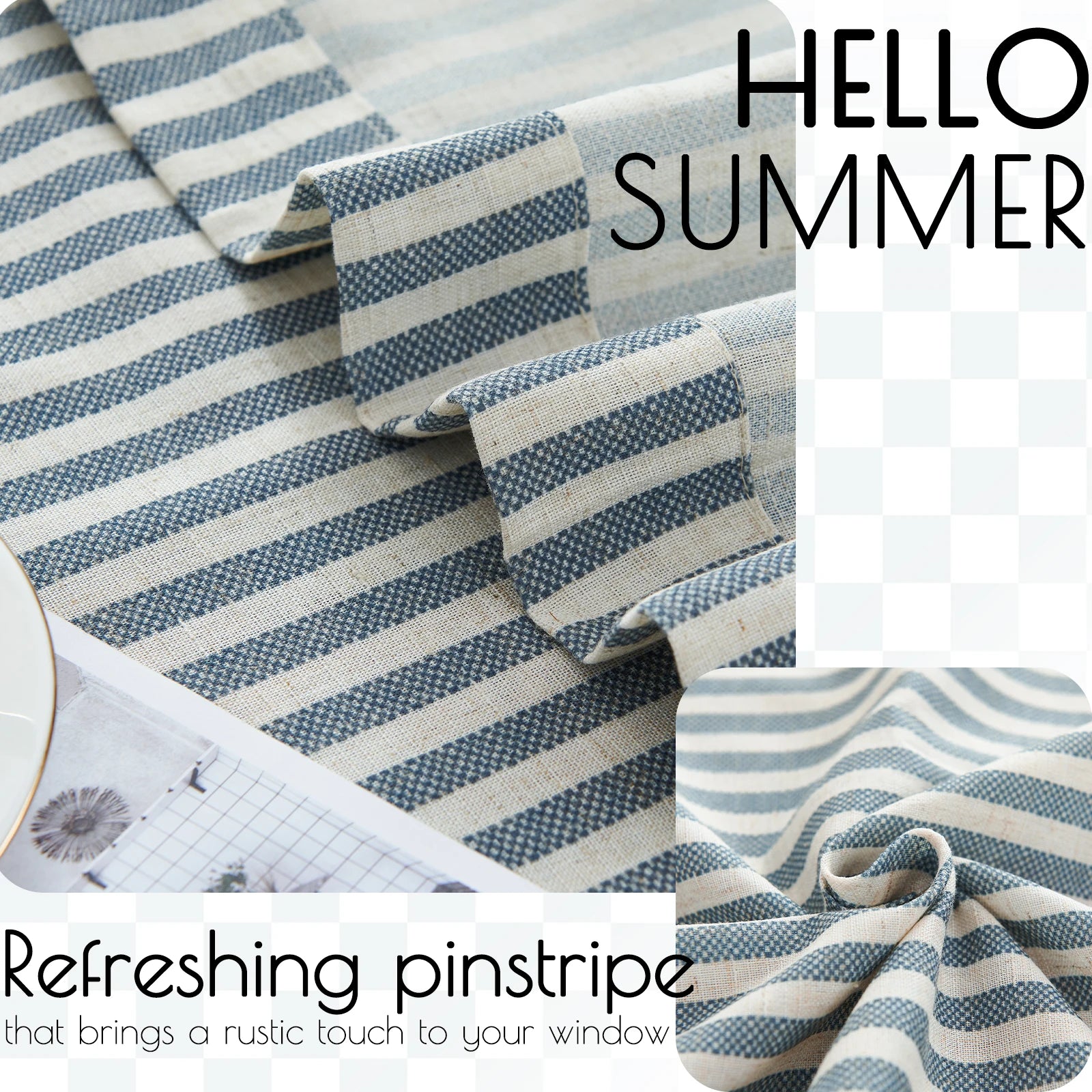 Rideau en lin imprimé style ferme pour cuisine (2 pièces)