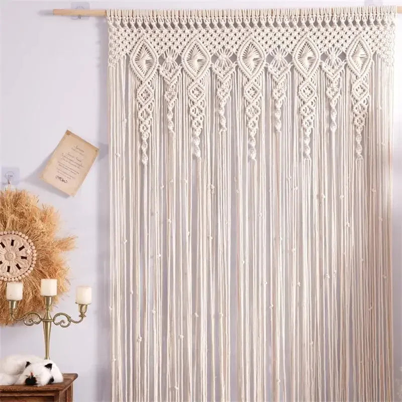 Rideau porte macramé en coton tissé main 95x200 cm (1 panneau)