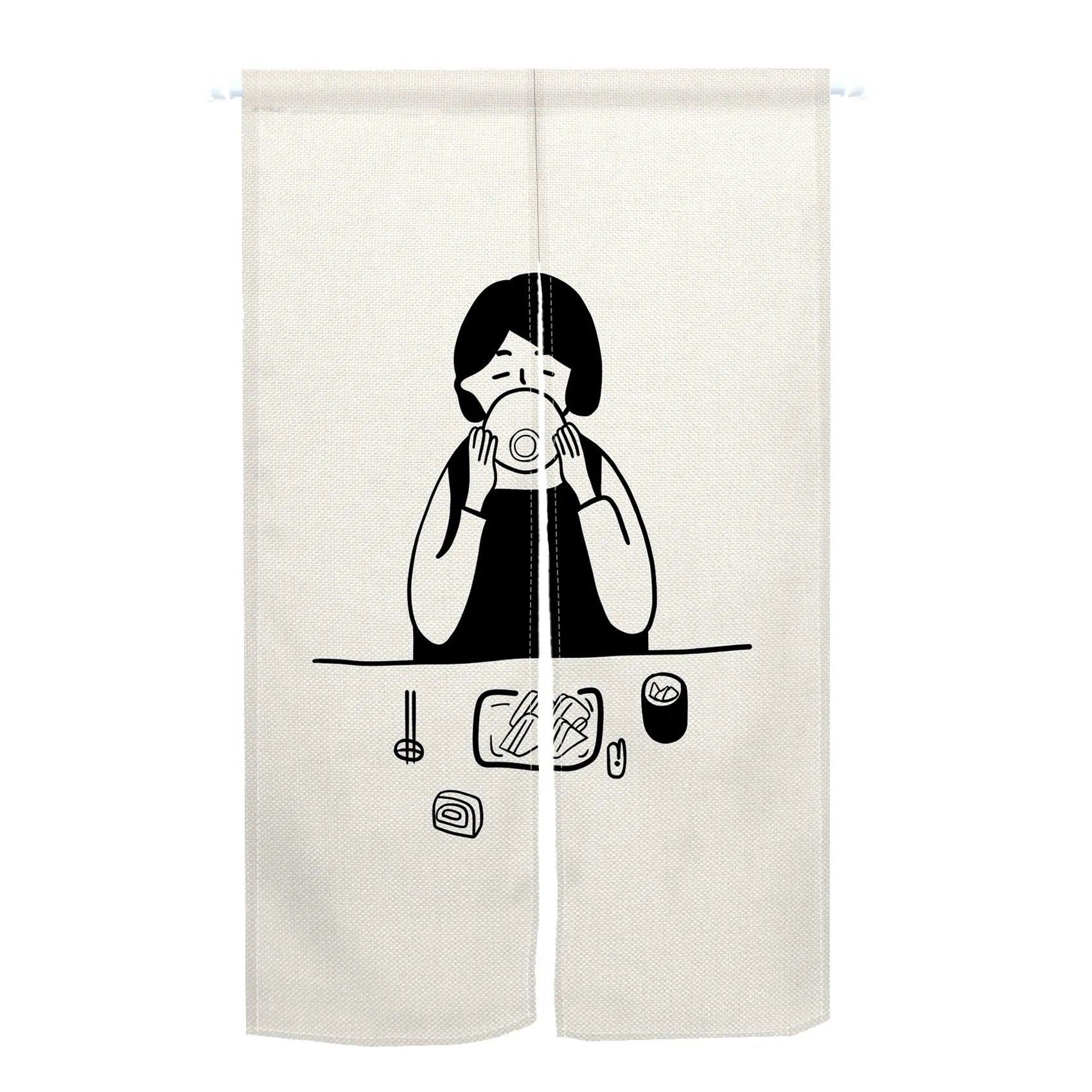 Rideau de porte japonais en lin motif chat style noren pour cuisine et entrée