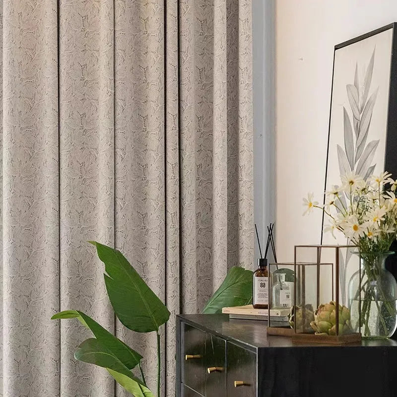 Rideau occultant jacquard dentelle effet feuille pour chambre et salon