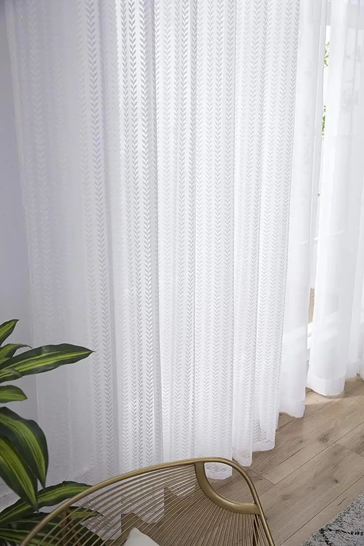 Rideau voile blanc à motif feuilles en polyester pour salon et chambre