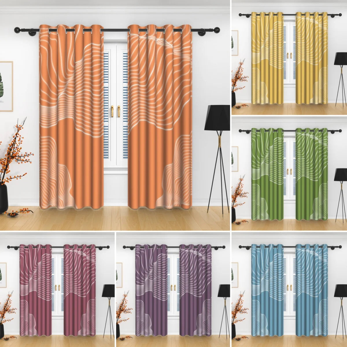 Rideaux occultants motif abstrait moderne en polyester (2 panneaux)