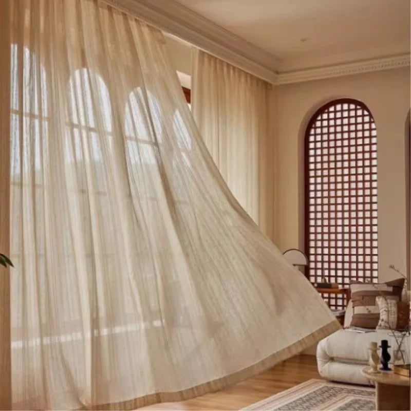 Rideau tamisant beige effet lin pour salon et chambre (2 panneaux)