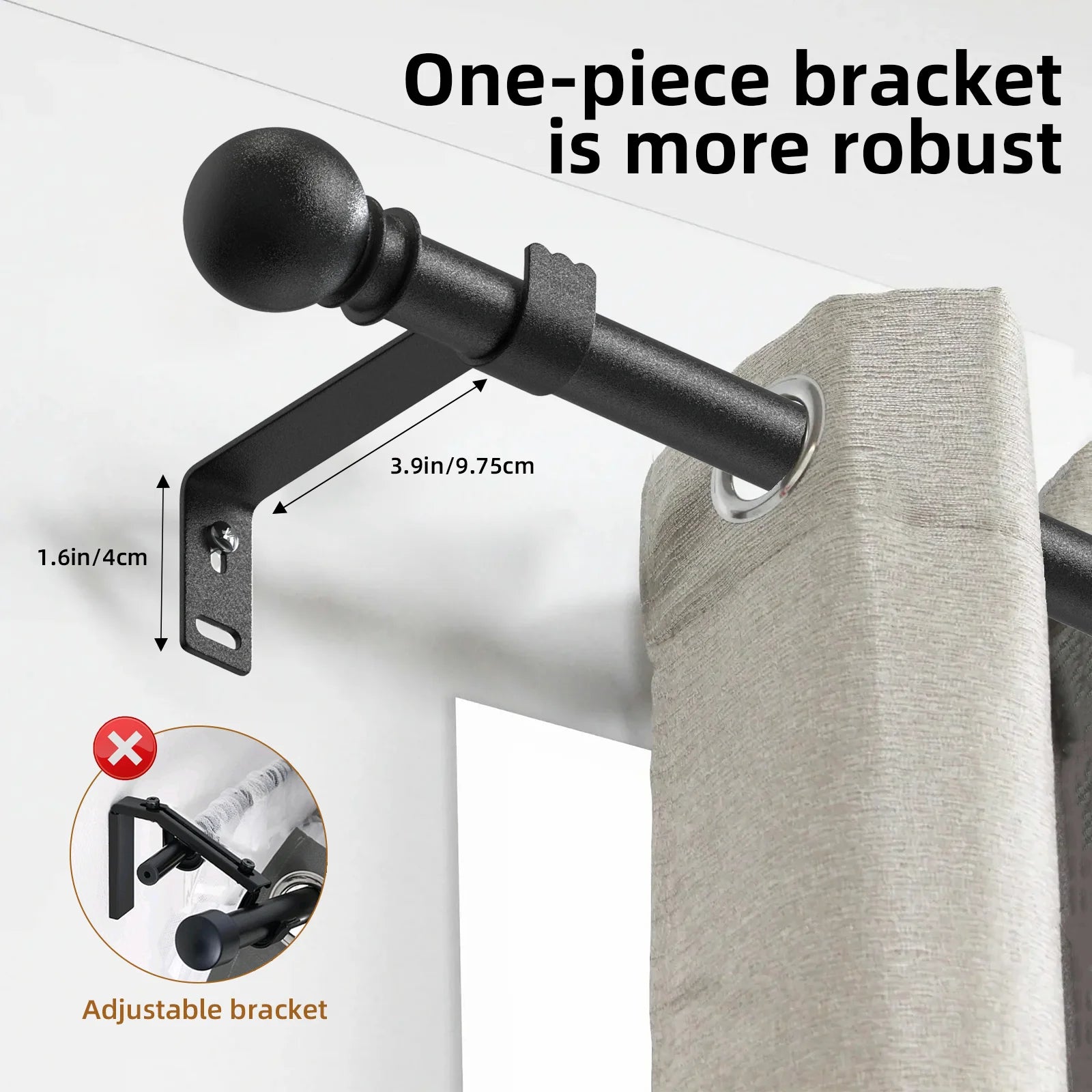 Tringle rideau extensible décorative en métal noir ou blanc pour fenêtre