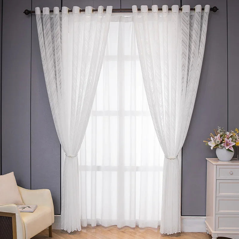 Rideau en tulle blanc avec œillet supérieur – Tulle translucide pour fenêtre et porte-fenêtre (1 pièce )