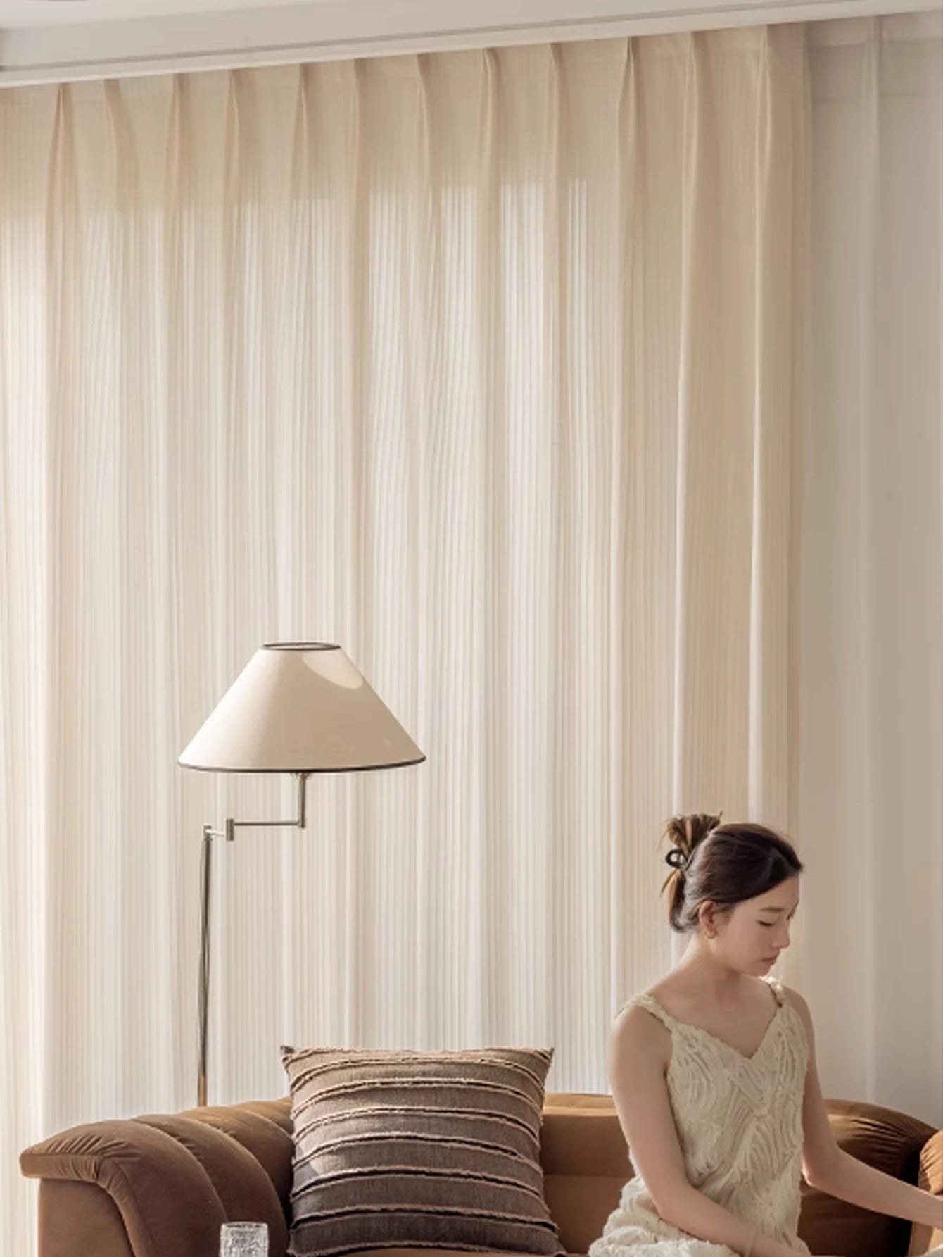 Rideau voilage tamisant jaune clair en polyester pour salon et balcon