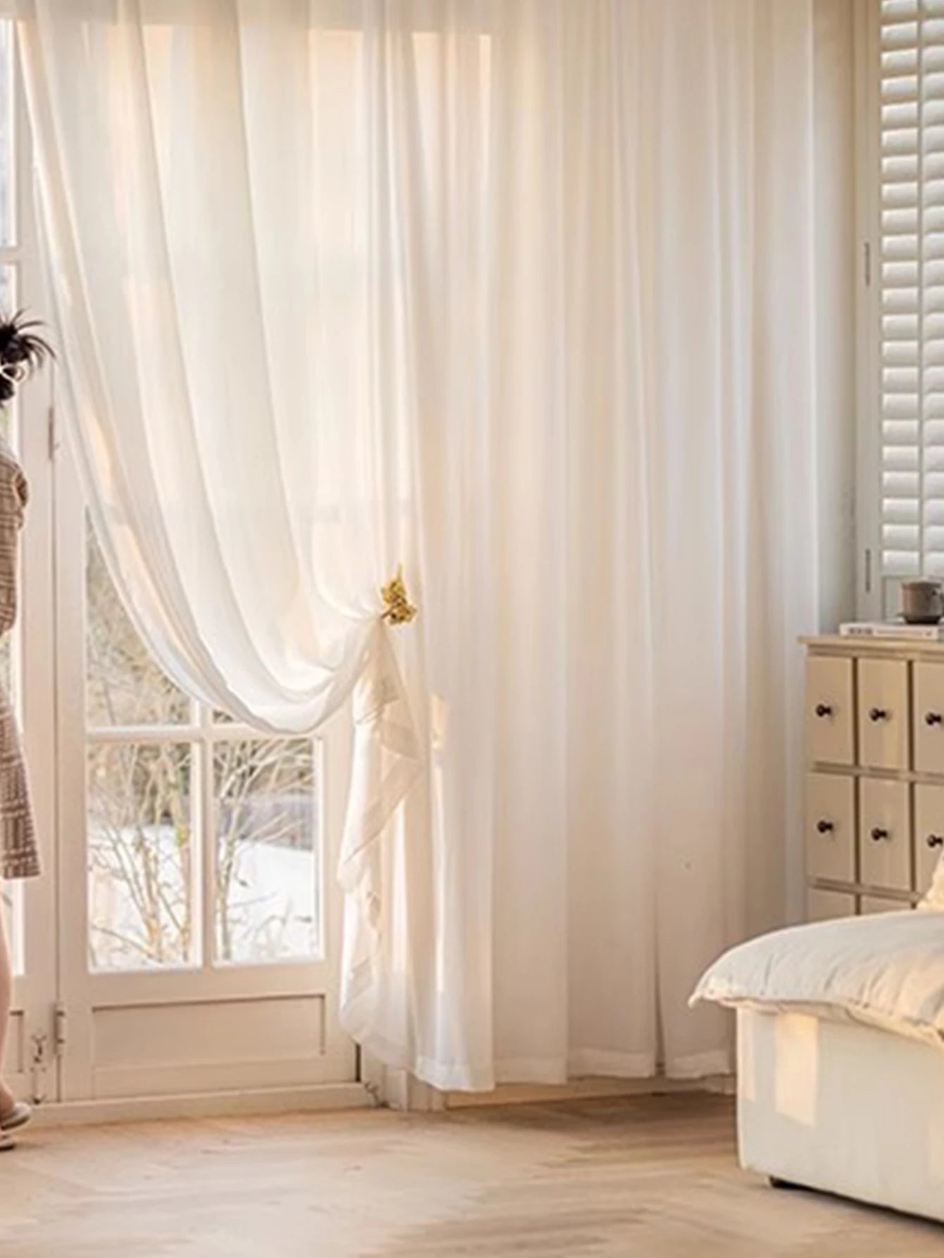 Rideau en voile blanc – Tulle translucide style japonais pour salon, balcon et fenêtre