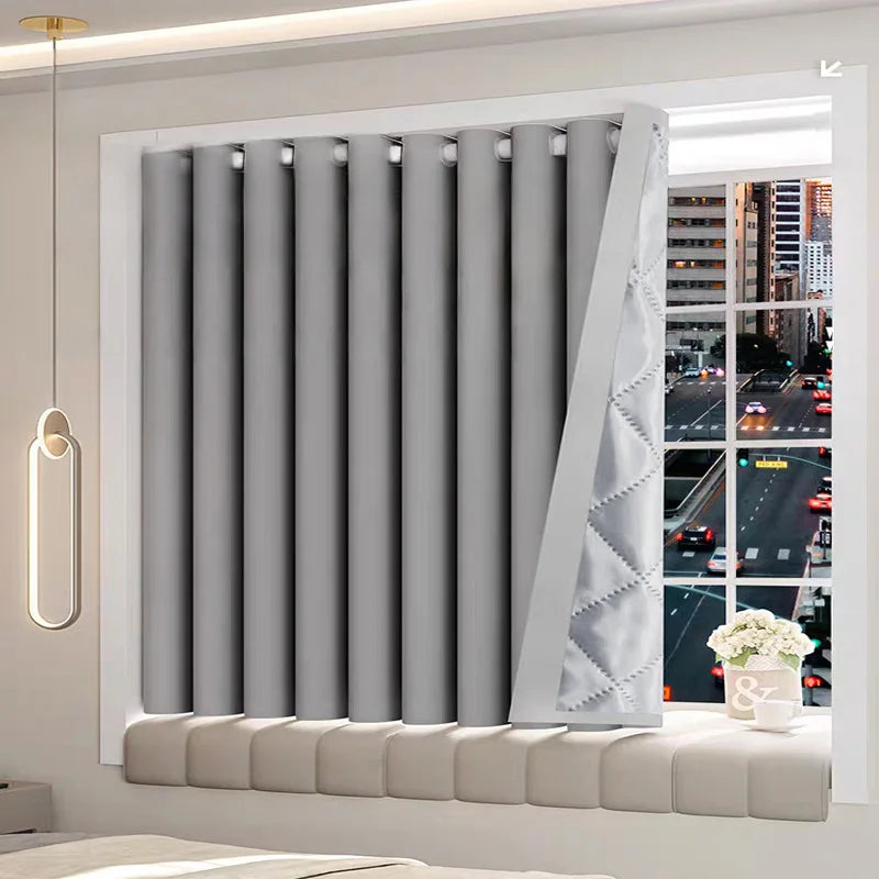 Rideau occultant thermique matelassé gris et beige pour chambre et bureau