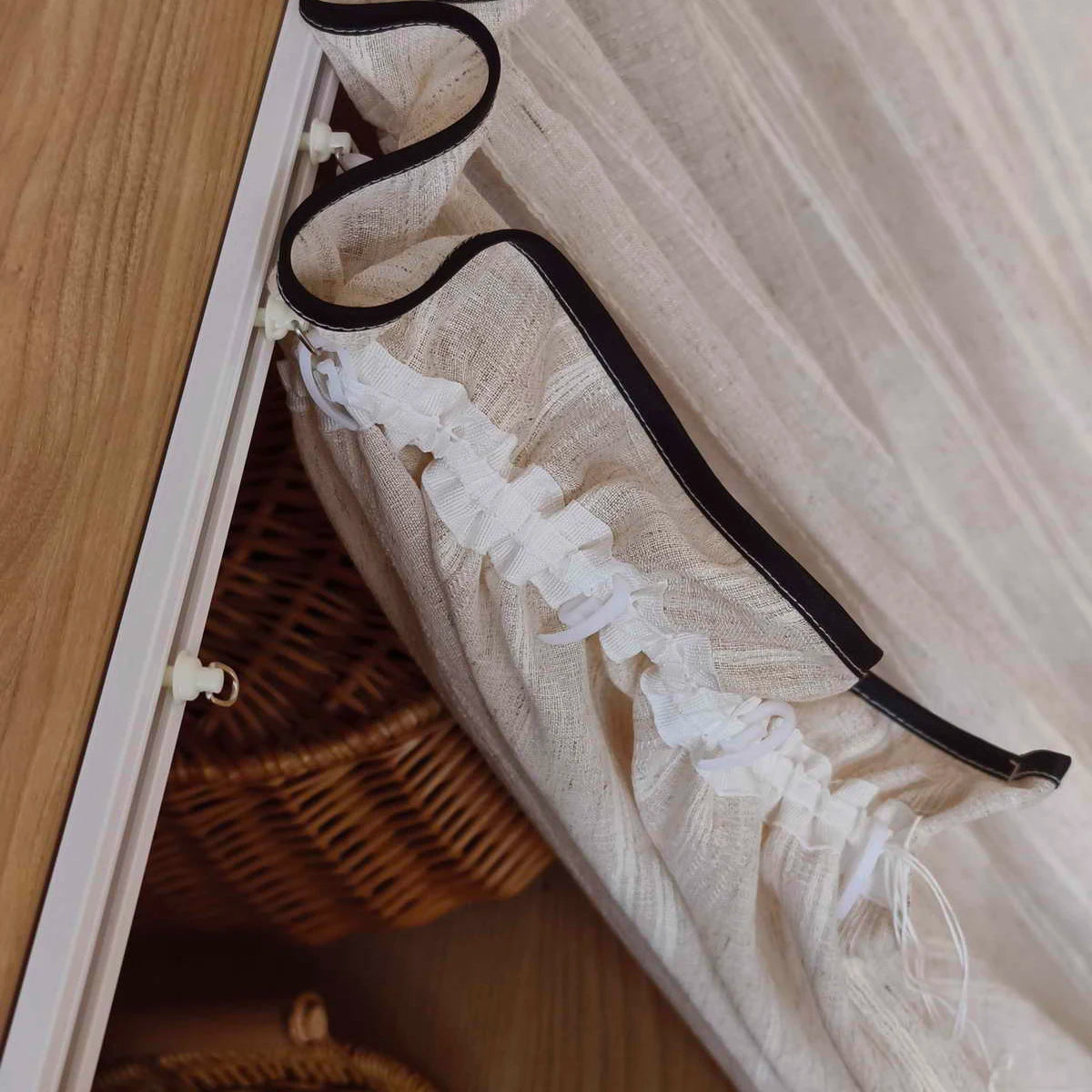 Rideau brise bise effet lin beige tamisant à plis pour cuisine fenêtre (1 pièce)