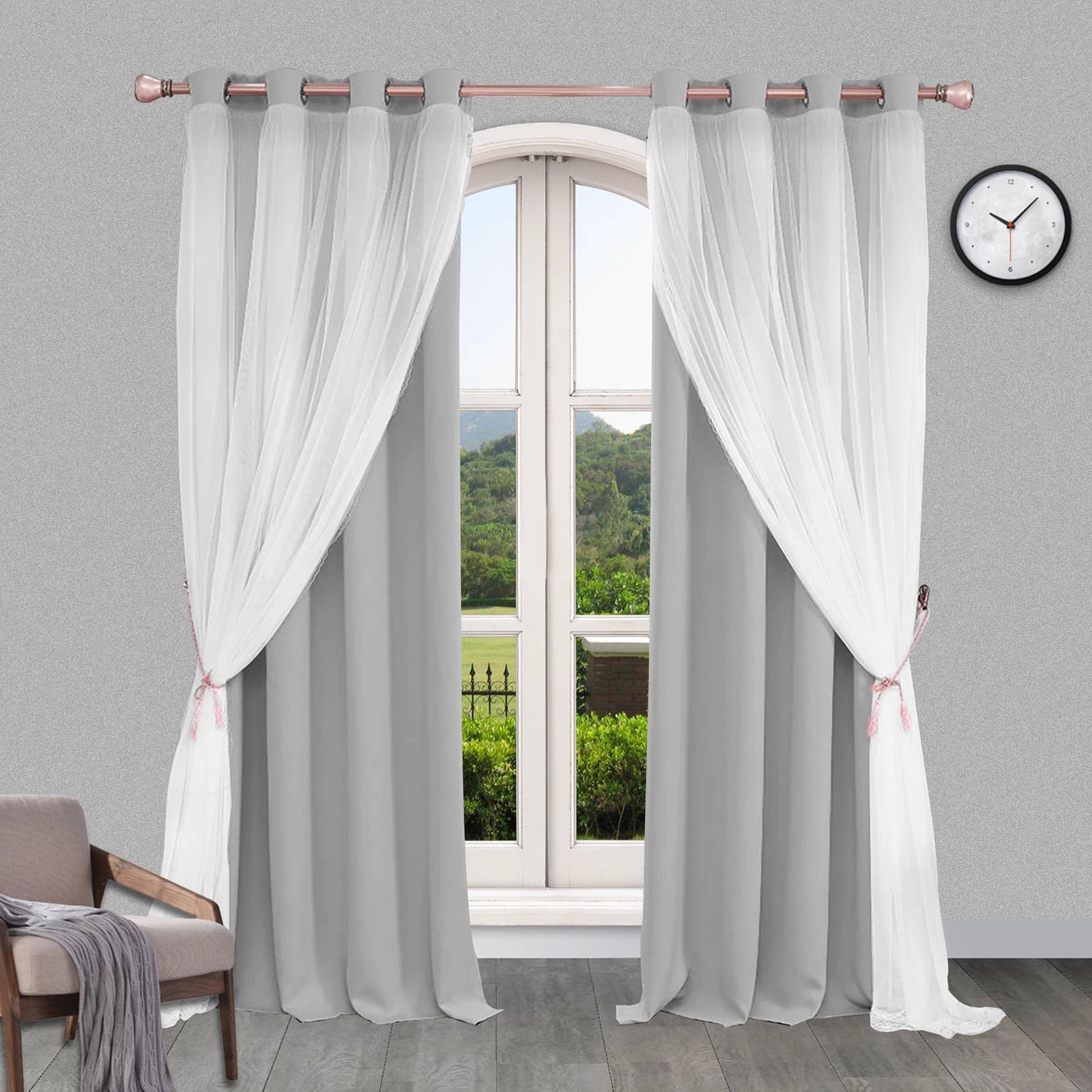 Rideau occultant double épaisseur avec voile princesse pour chambre (1 ou 2 panneaux)