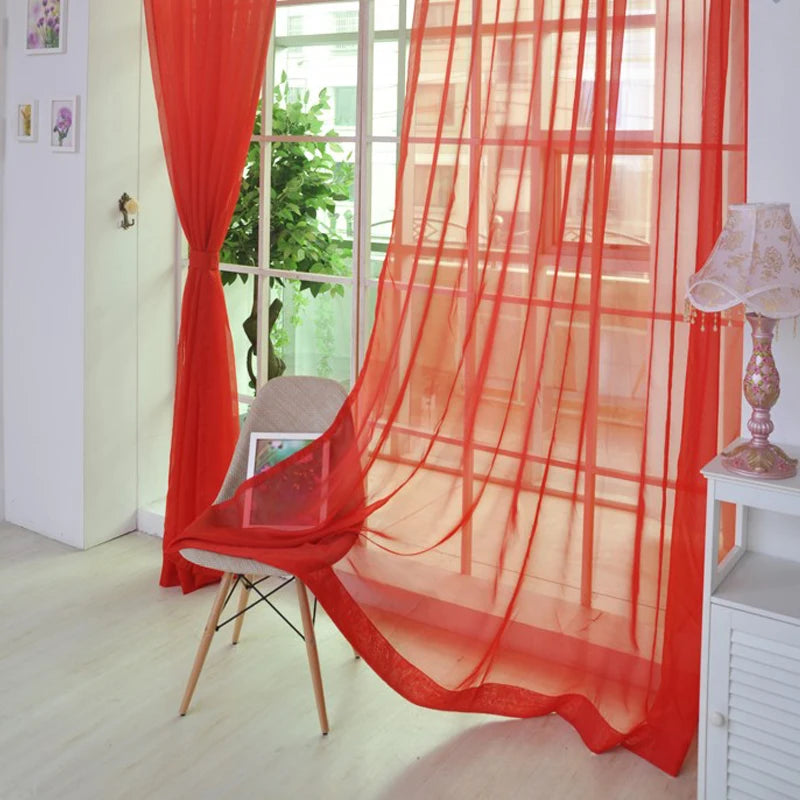 Rideau voilage transparent uni en polyester léger pour porte-fenêtre (100x200cm)