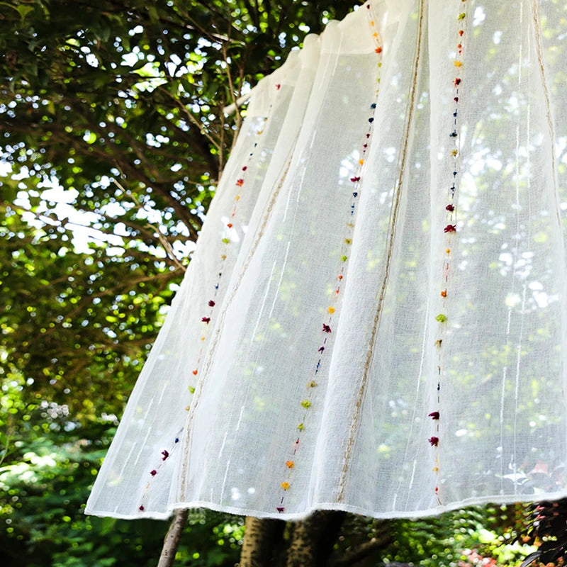 Petit rideau voilage blanc à rayures arc-en-ciel style japonais (1 pièce)