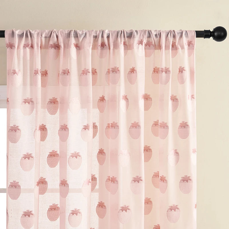 Rideau Transparent à Poire pour Fenêtre – Panneau de Fenêtre Rose et Vert Clair (1 pièce)