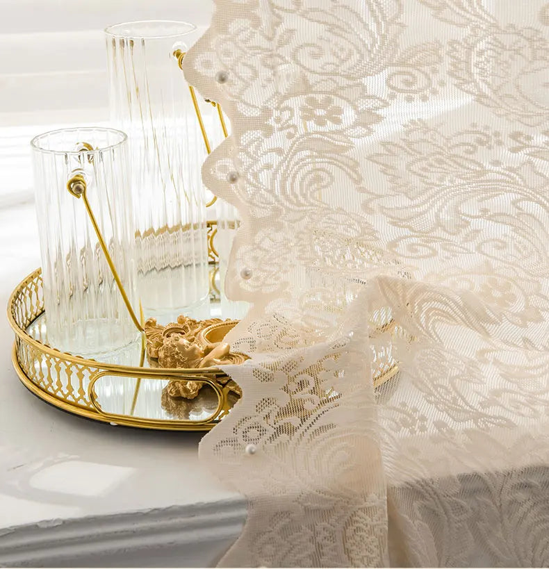Rideau voilage en dentelle beige style princesse pour salon et chambre