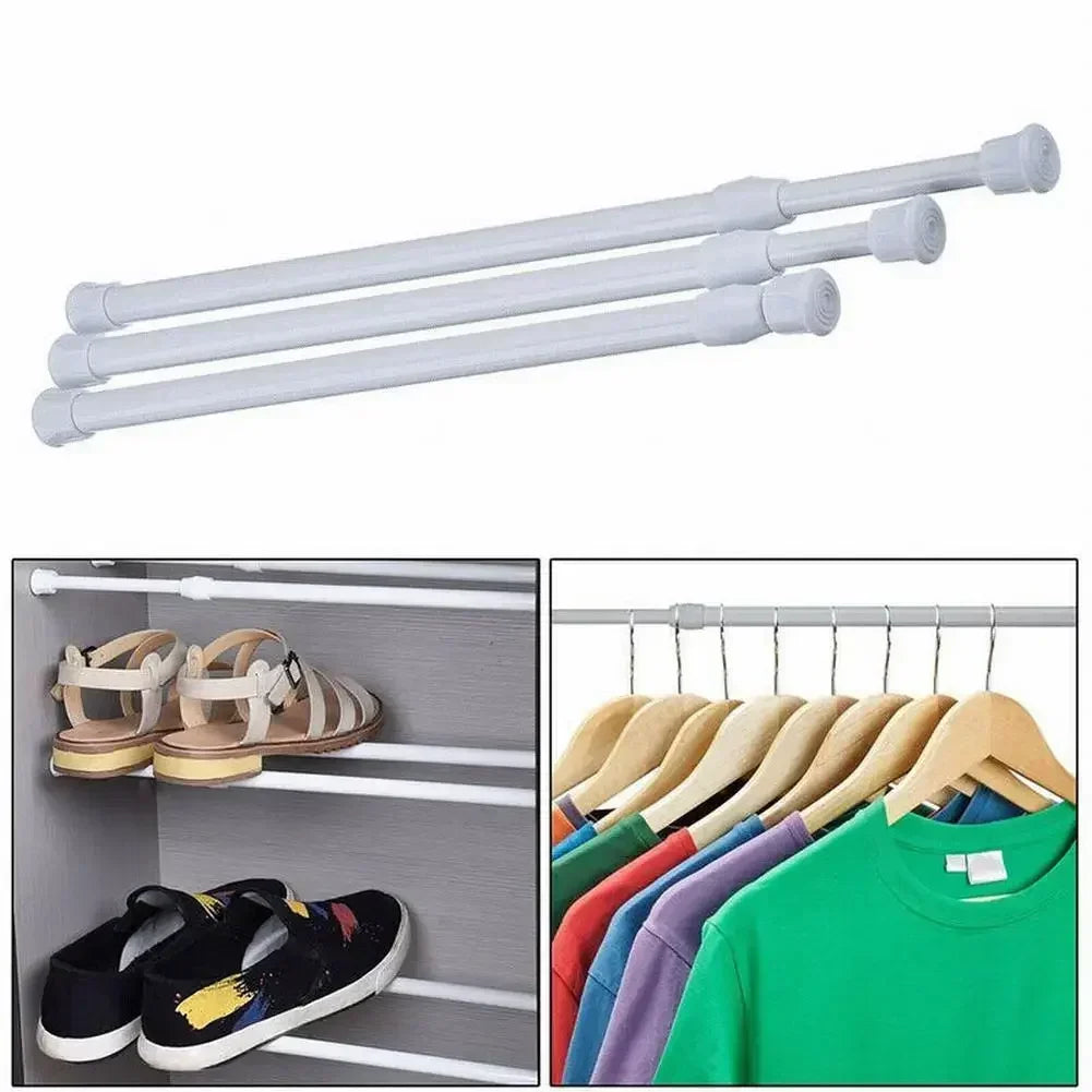 Tringle extensible sans perçage en métal blanc réglable pour rideau et placard