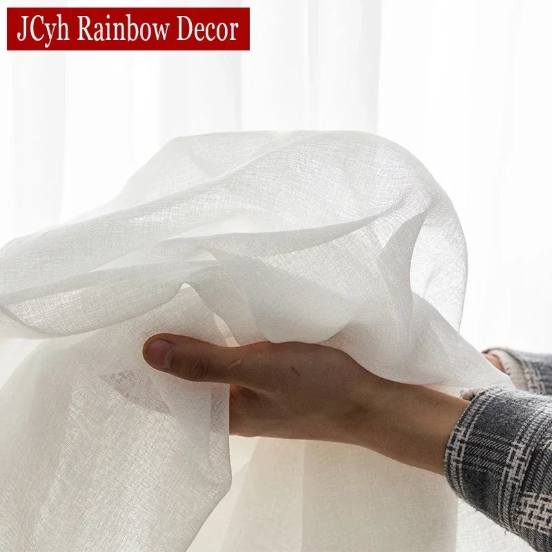Voilage blanc transparent en polyester tamisant pour salon moderne