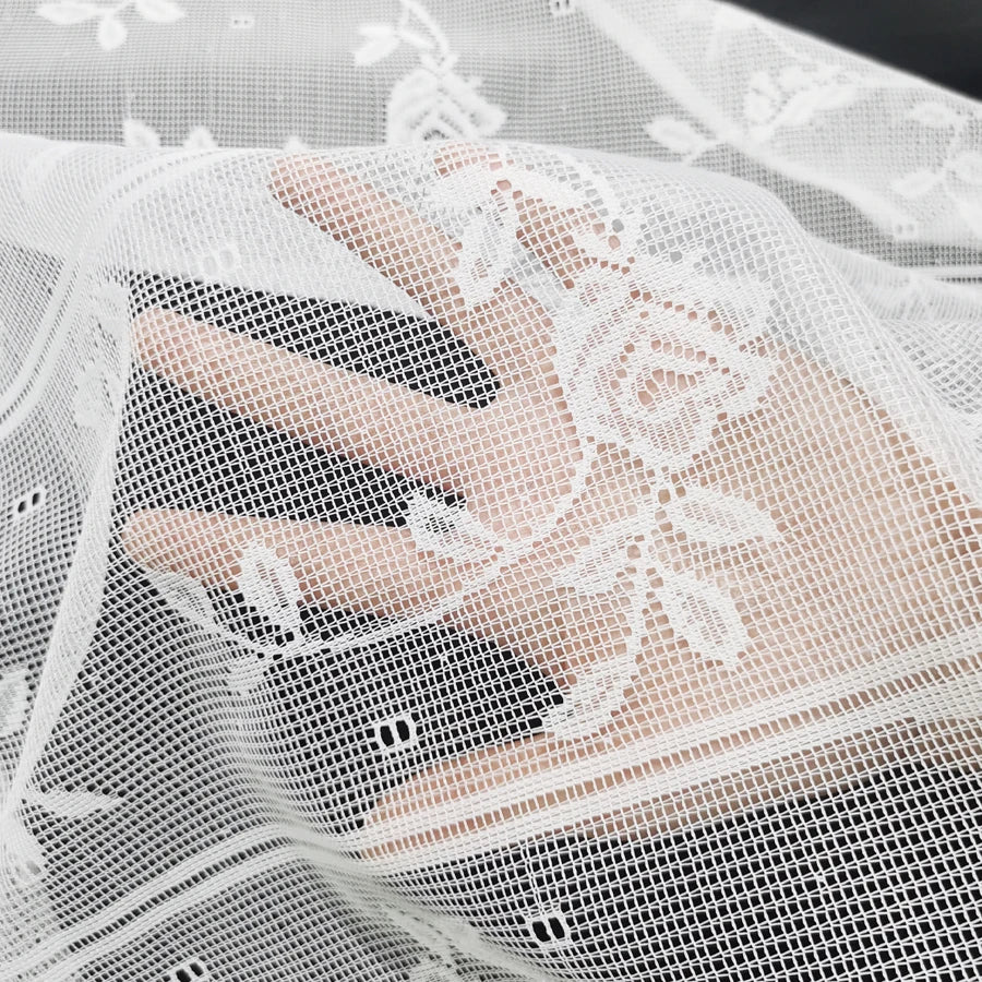 Rideau court pastoral blanc 100 % polyester pour cuisine ou salon