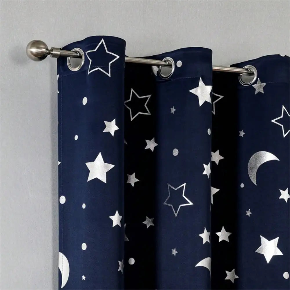 Rideau occultant étoiles et lune argentées en polyester pour chambre