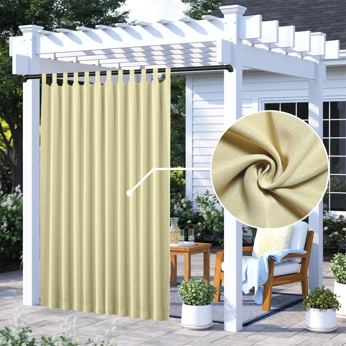 Rideau extérieur occultant thermique imperméable pour pergola et terrasse