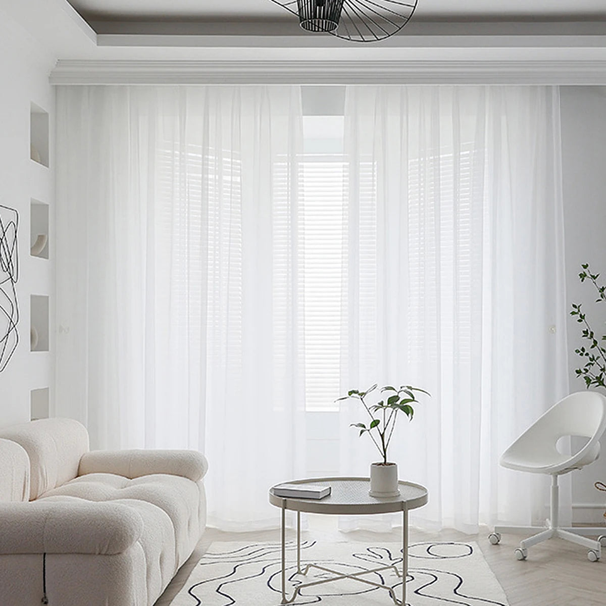 Rideau voilage blanc uni tamisant léger polyester pour salon et chambre