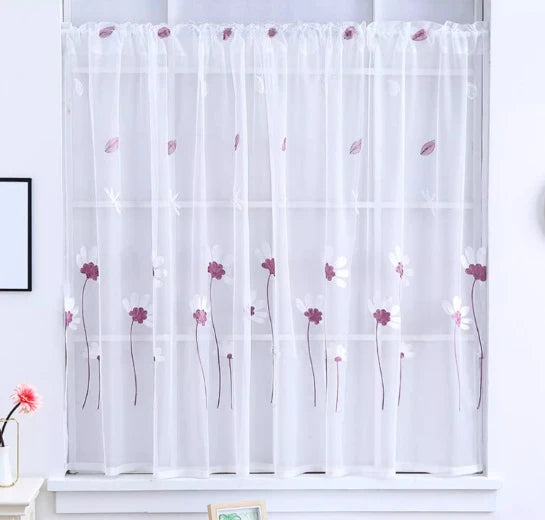 Voilage brodé fleurs style pastoral blanc pour porte-fenêtre léger et transparent