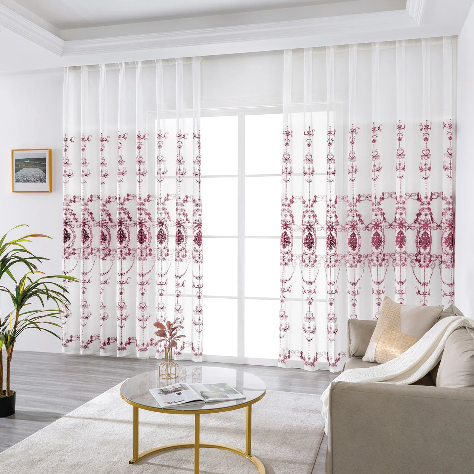 Rideaux voilages brodés à œillets – 2 panneaux légers pour salon et chambre