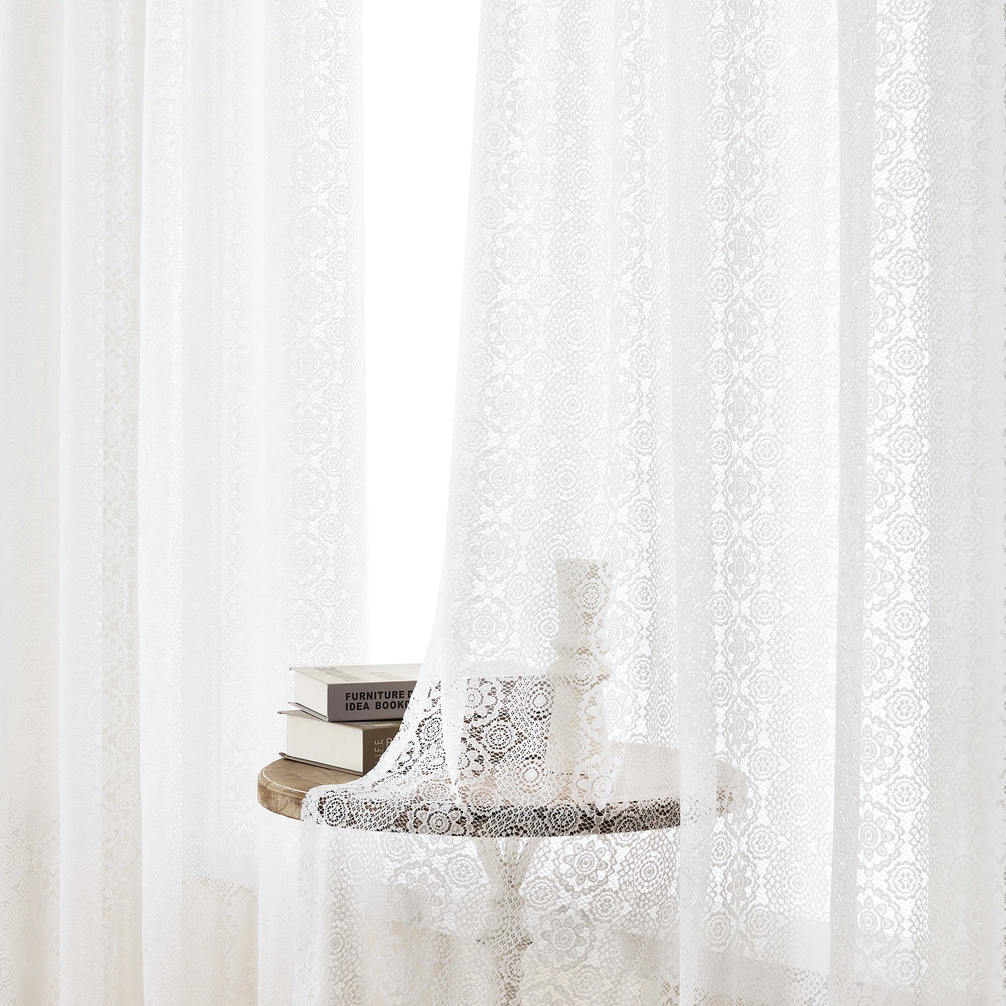 Rideau voilage dentelle brodée vintage blanc pour salon et balcon