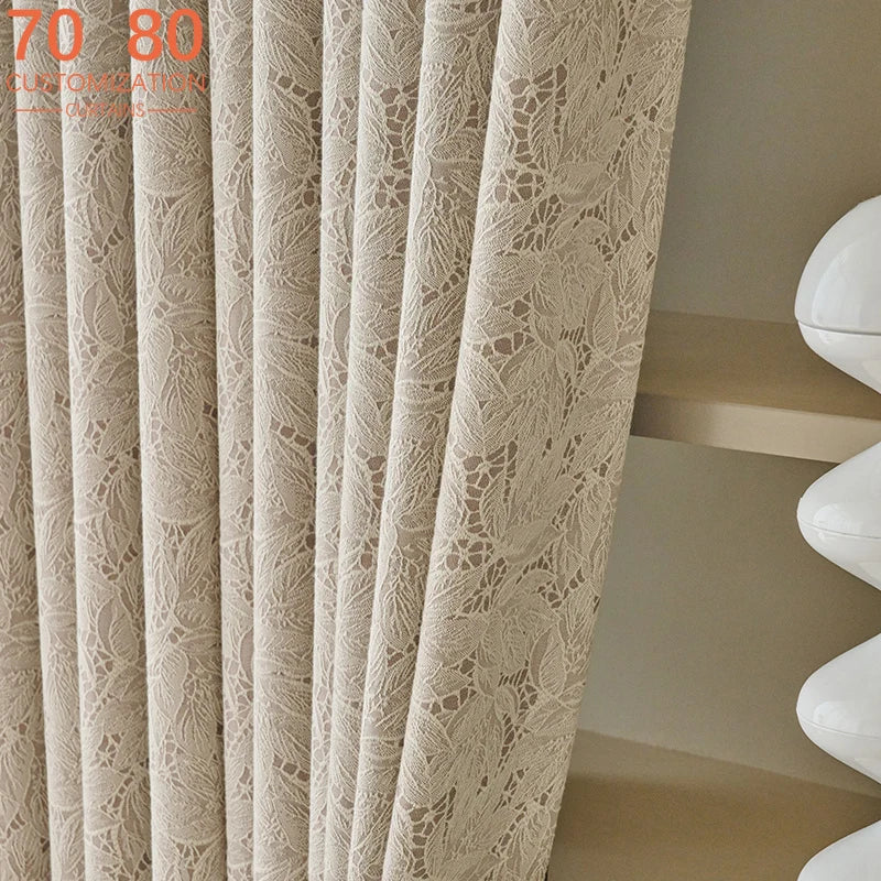 Rideau occultant jacquard dentelle effet feuille pour chambre et salon