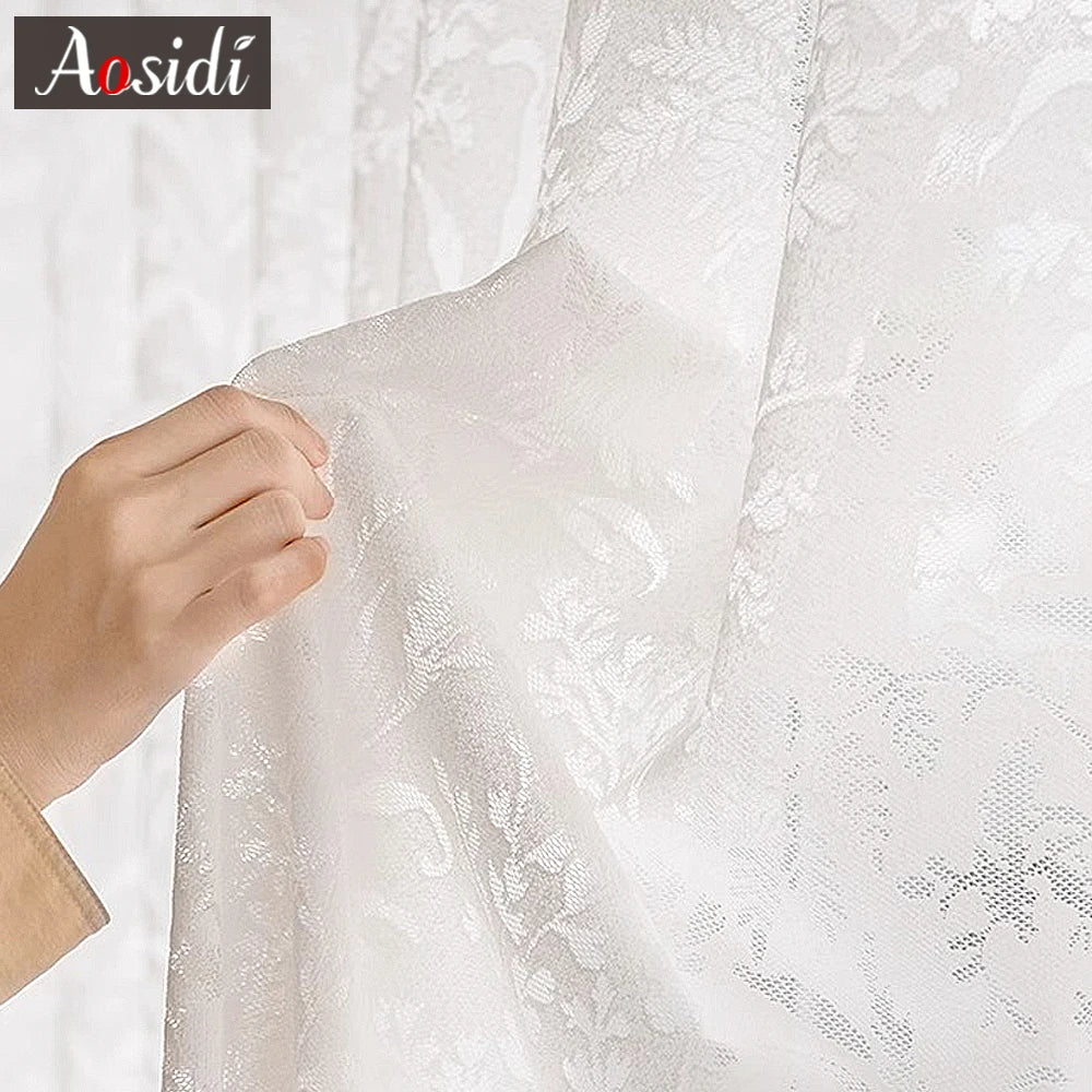 Rideau voilage en dentelle polyester motif floral tamisant pour salon et chambre ( 1 pièce )