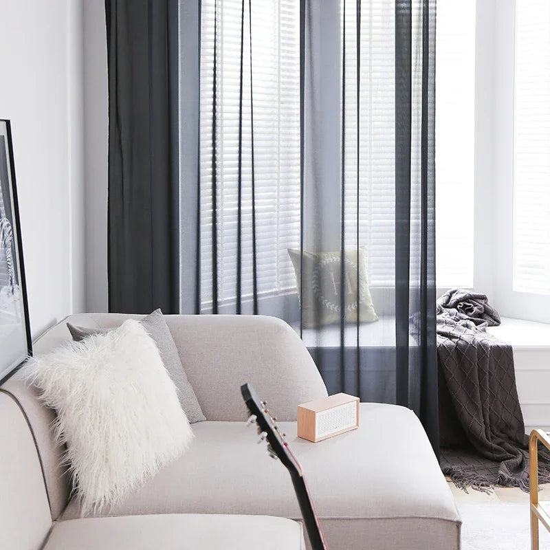 Rideau voilage noir en chiffon polyester pour salon et chambre
